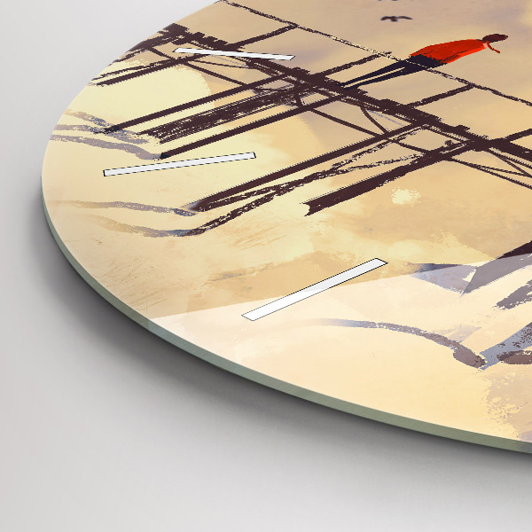 Ceas rotund de perete din sticlă Omul pe podul vechi