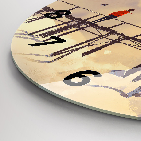 Ceas rotund de perete din sticlă Omul pe podul vechi