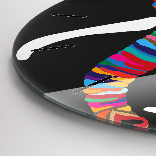 Ceas rotund de perete din sticlă Elefant colorat