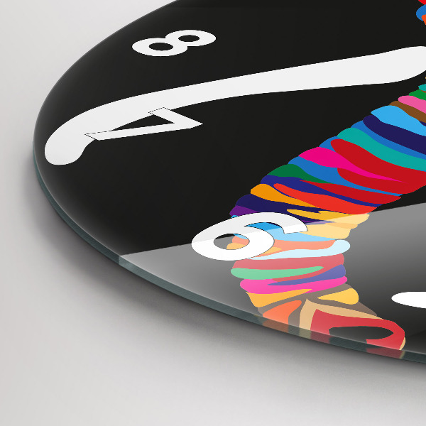 Ceas rotund de perete din sticlă Elefant colorat