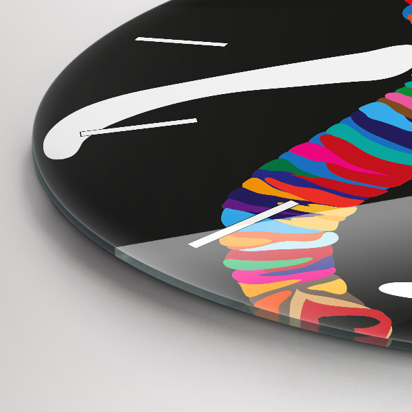 Ceas rotund de perete din sticlă Elefant colorat