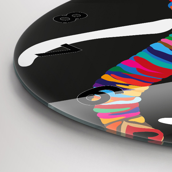 Ceas rotund de perete din sticlă Elefant colorat