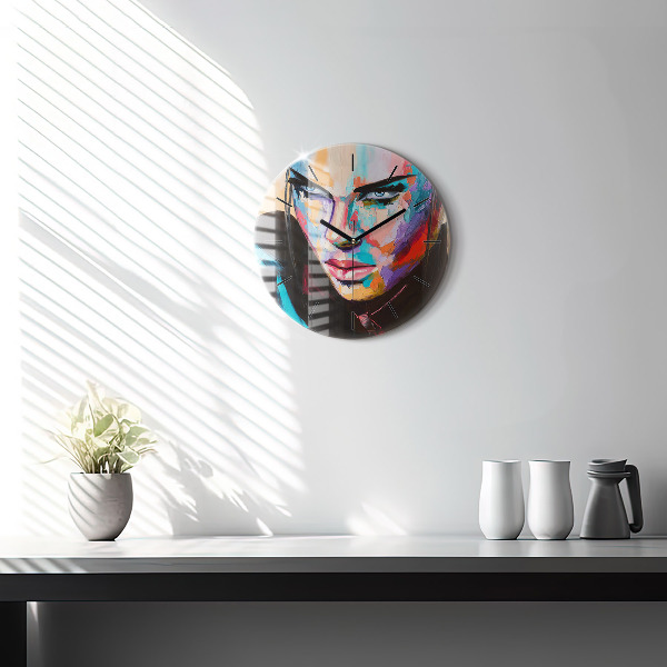 Ceas rotund de perete din sticlă Portretul unei femei
