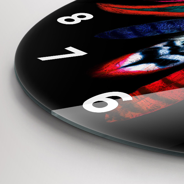 Ceas rotund de perete din sticlă Pene de păsări colorate