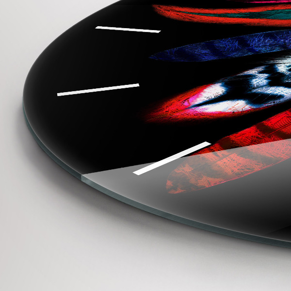 Ceas rotund de perete din sticlă Pene de păsări colorate