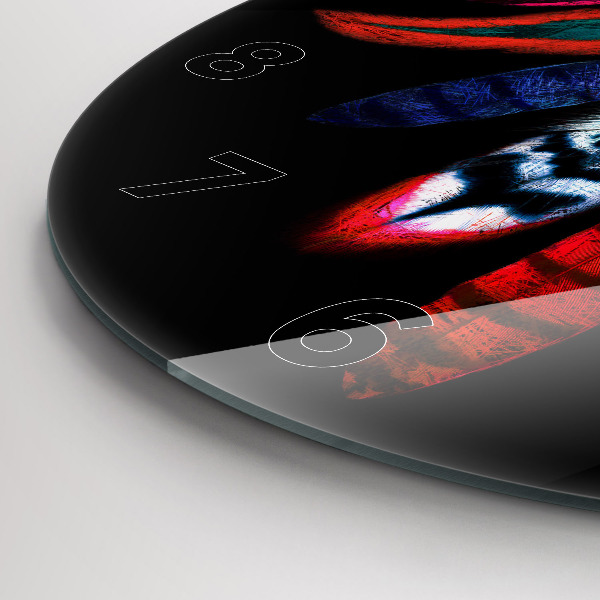 Ceas rotund de perete din sticlă Pene de păsări colorate