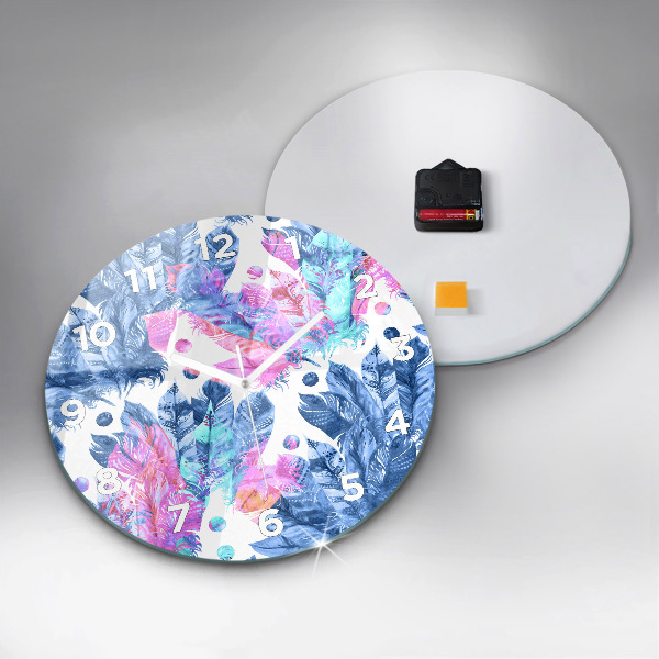 Ceas rotund de perete din sticlă Pene colorate