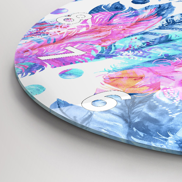 Ceas rotund de perete din sticlă Pene colorate