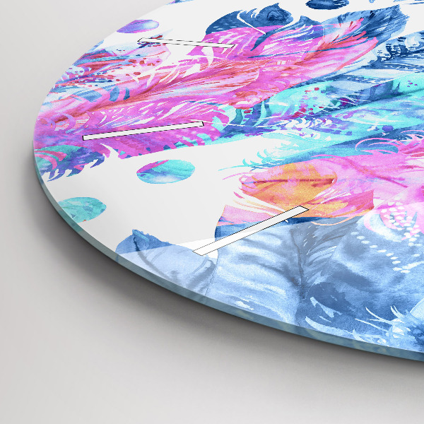 Ceas rotund de perete din sticlă Pene colorate