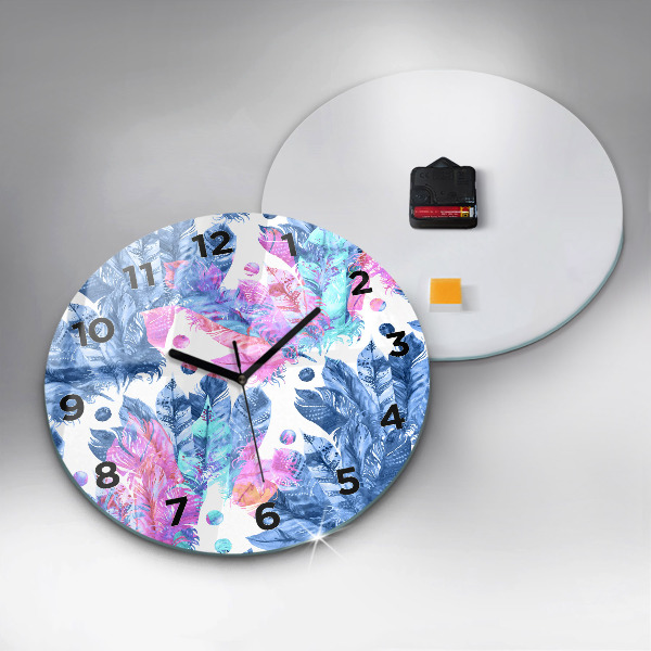 Ceas rotund de perete din sticlă Pene colorate
