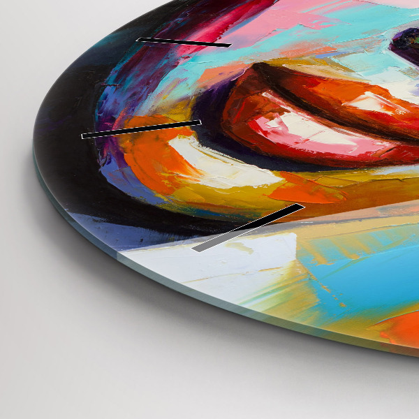 Ceas rotund de perete din sticlă Chipul colorat de femeie