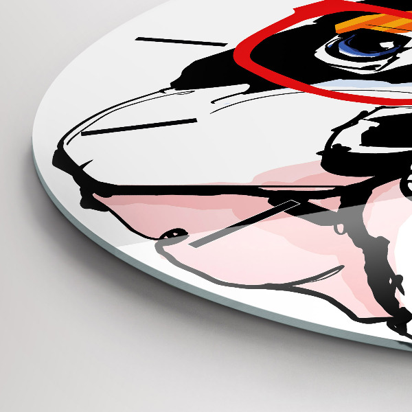 Ceas rotund de perete din sticlă Bulldog francez cu ochelari