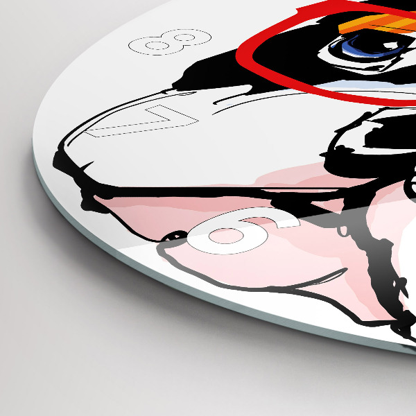 Ceas rotund de perete din sticlă Bulldog francez cu ochelari