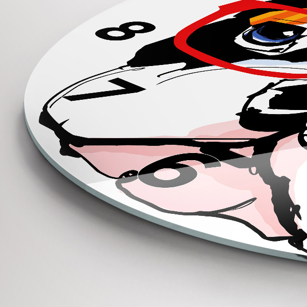 Ceas rotund de perete din sticlă Bulldog francez cu ochelari