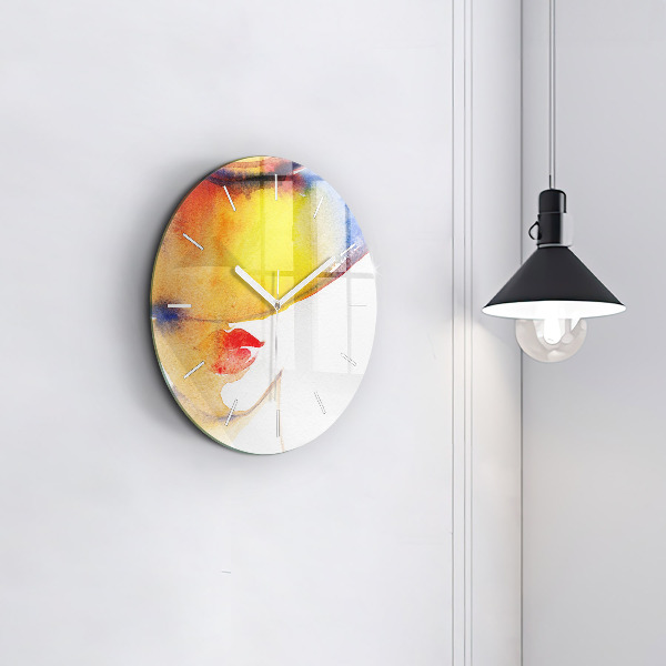 Ceas rotund de perete din sticlă Femeie cu pălărie