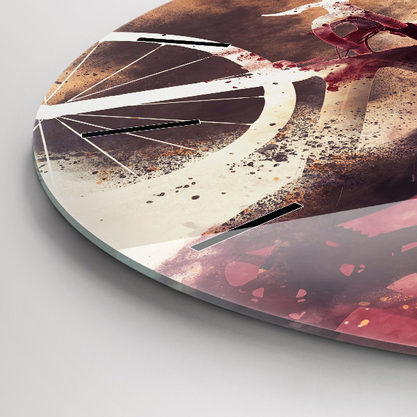 Ceas rotund de perete din sticlă Femeie și bicicleta