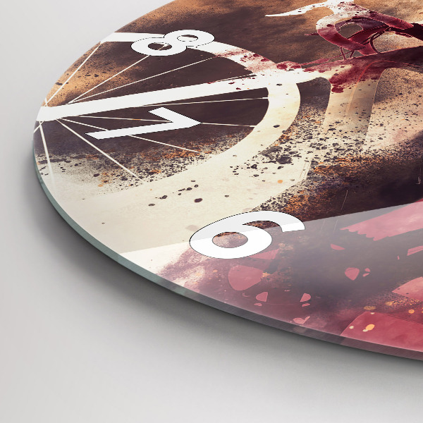 Ceas rotund de perete din sticlă Femeie și bicicleta