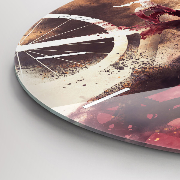 Ceas rotund de perete din sticlă Femeie și bicicleta