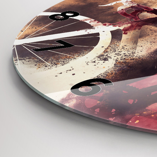 Ceas rotund de perete din sticlă Femeie și bicicleta