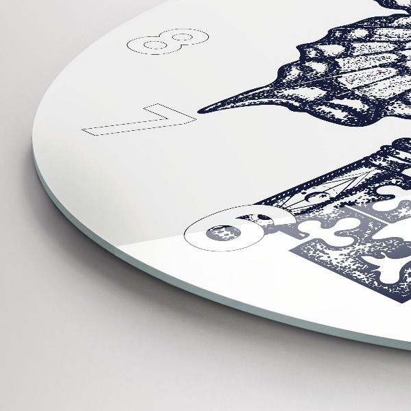 Ceas rotund de perete din sticlă Fluture și cheie - stil boho