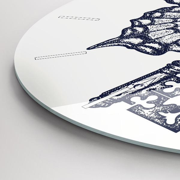 Ceas rotund de perete din sticlă Fluture și cheie - stil boho