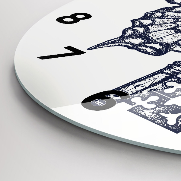 Ceas rotund de perete din sticlă Fluture și cheie - stil boho