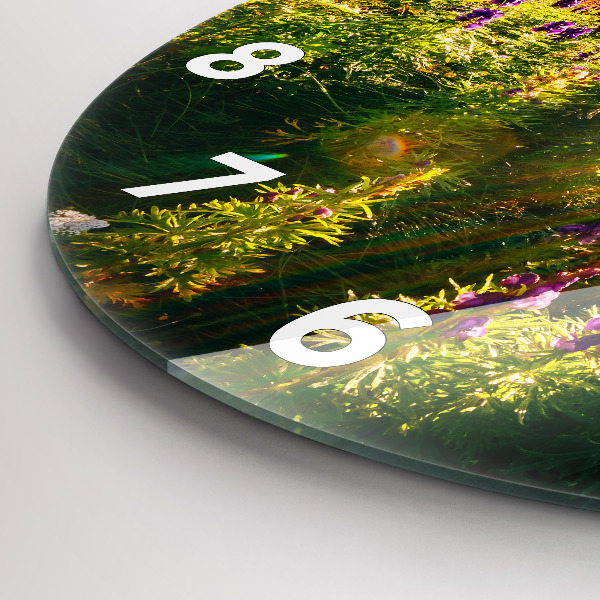 Ceas rotund de perete din sticlă Lunca de lavandă