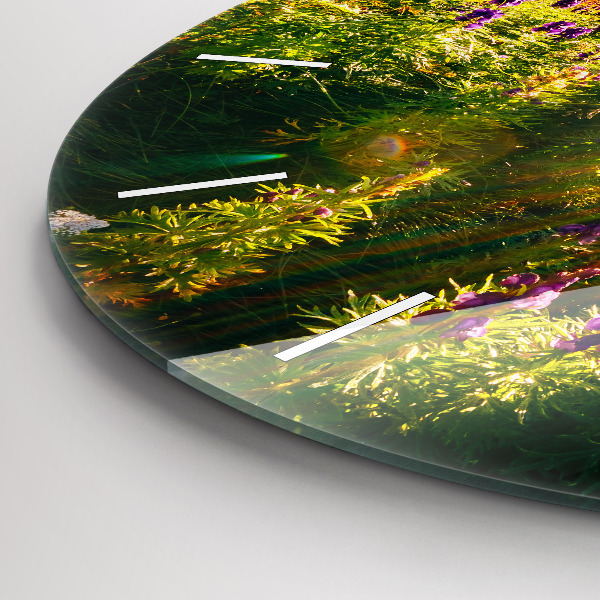 Ceas rotund de perete din sticlă Lunca de lavandă