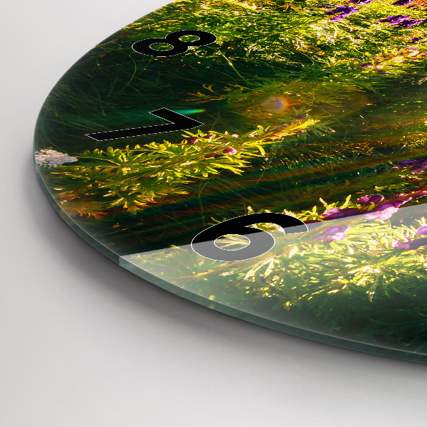 Ceas rotund de perete din sticlă Lunca de lavandă