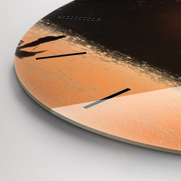 Ceas rotund de perete din sticlă Apus de soare și palmieri