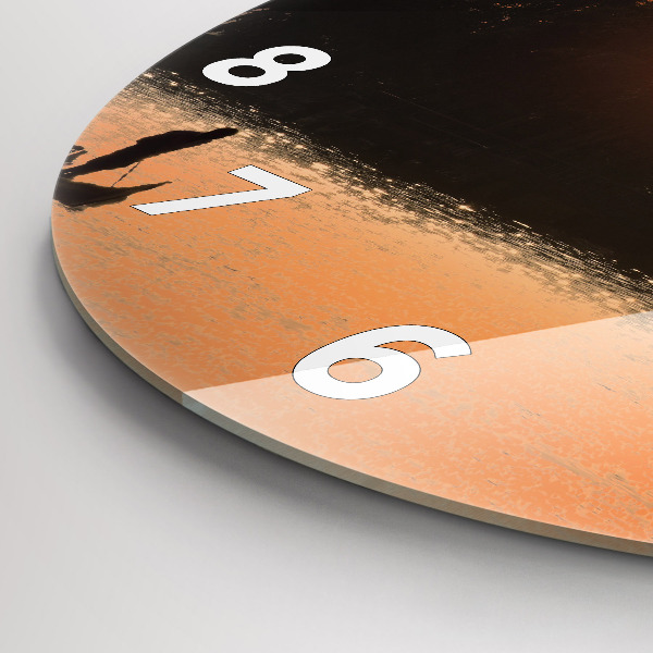 Ceas rotund de perete din sticlă Apus de soare și palmieri