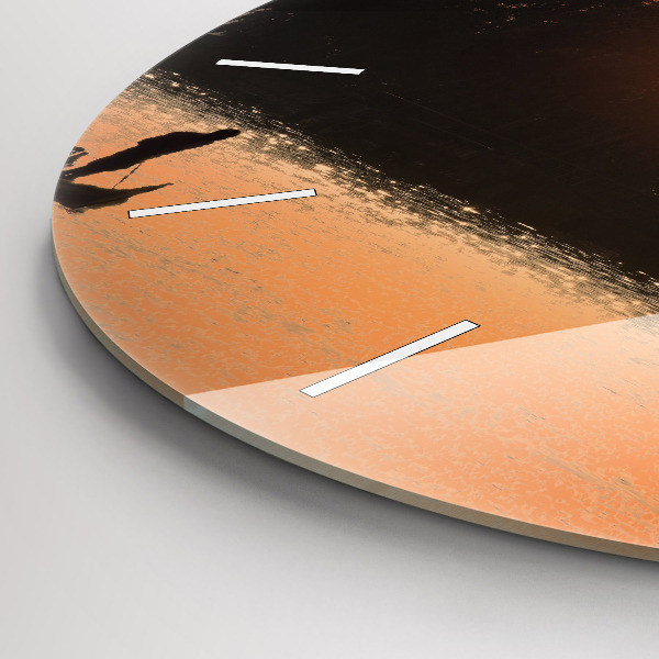 Ceas rotund de perete din sticlă Apus de soare și palmieri