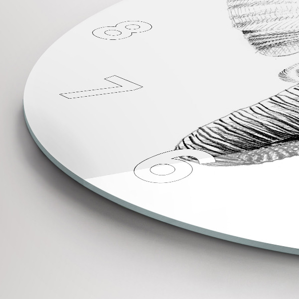 Ceas rotund de perete din sticlă Cap de elefant grafic