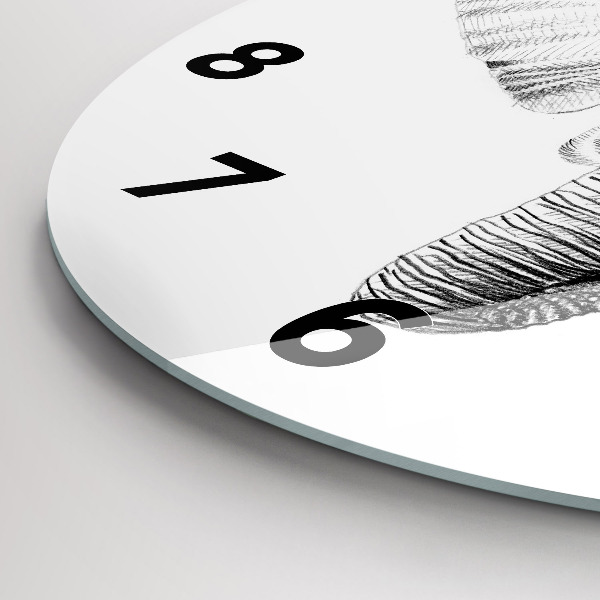 Ceas rotund de perete din sticlă Cap de elefant grafic