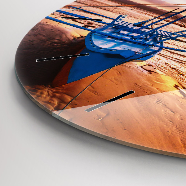 Ceas rotund de perete din sticlă Barcă și apus