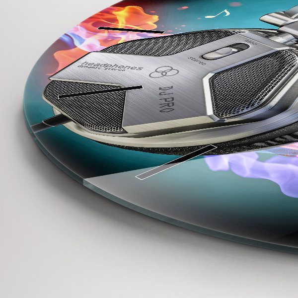 Ceas rotund de perete din sticlă Căști și unde sonore