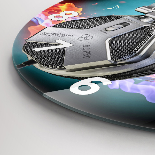 Ceas rotund de perete din sticlă Căști și unde sonore