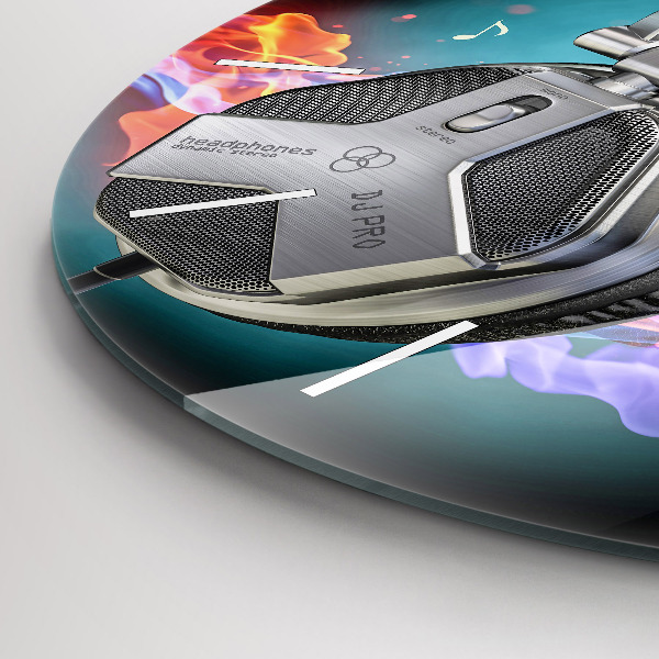 Ceas rotund de perete din sticlă Căști și unde sonore