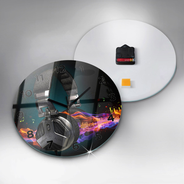 Ceas rotund de perete din sticlă Căști și unde sonore