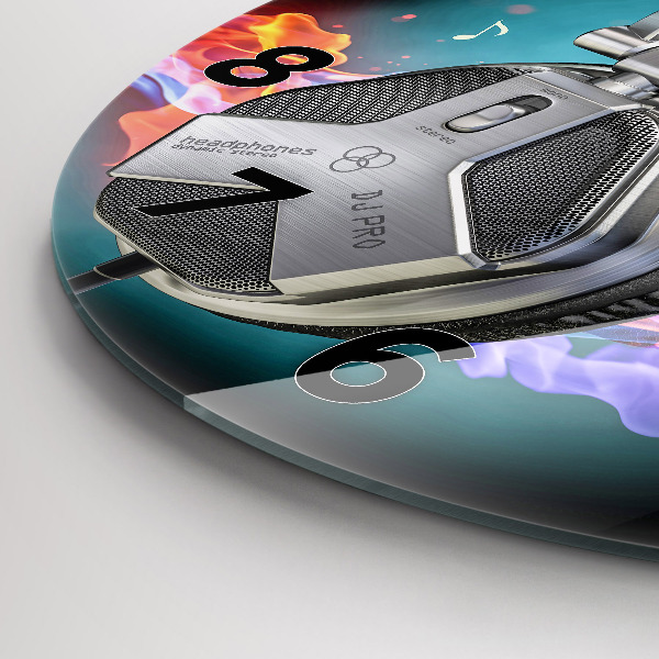 Ceas rotund de perete din sticlă Căști și unde sonore