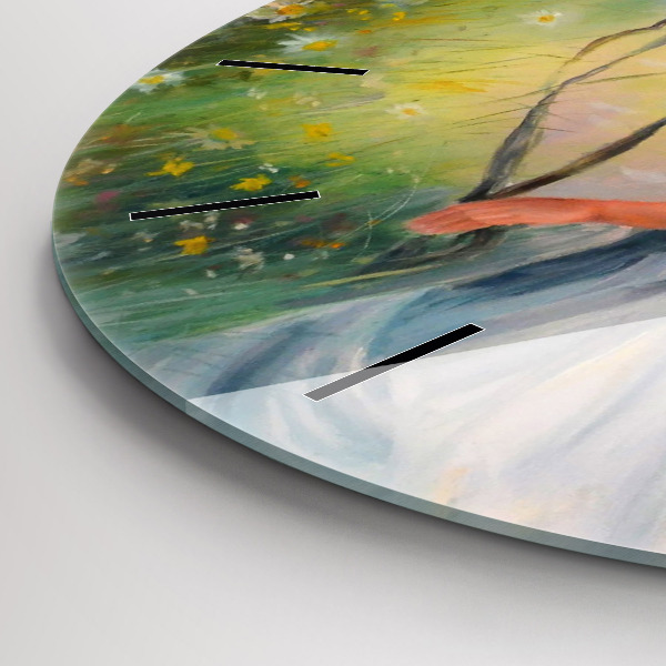 Ceas rotund de perete din sticlă Femeie frumoasă cu un cal