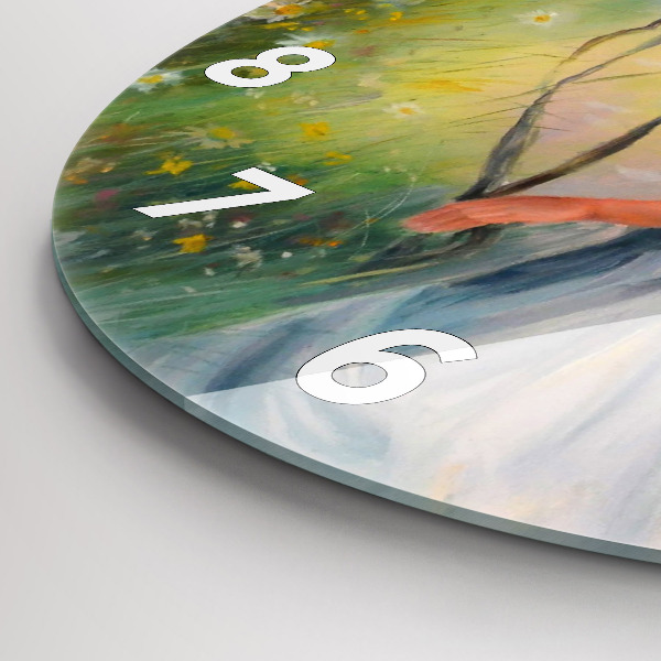 Ceas rotund de perete din sticlă Femeie frumoasă cu un cal