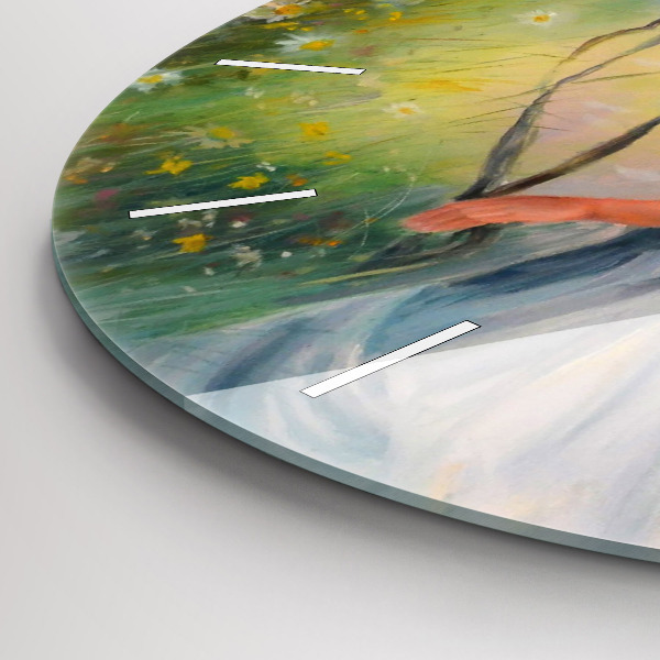 Ceas rotund de perete din sticlă Femeie frumoasă cu un cal