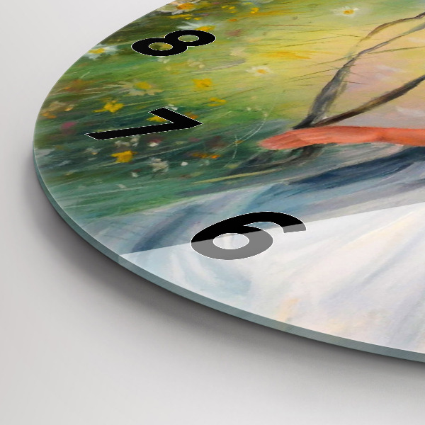 Ceas rotund de perete din sticlă Femeie frumoasă cu un cal