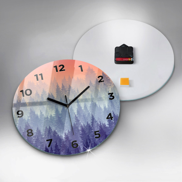 Ceas rotund de perete din sticlă Pădure în ceață
