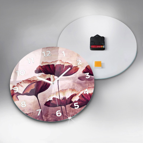 Ceas rotund de perete din sticlă Flori înflorite de maci