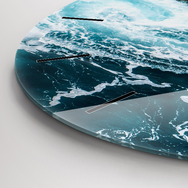 Ceas rotund de perete din sticlă Valuri spumoase învolburate