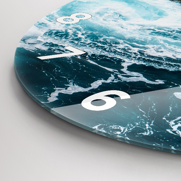 Ceas rotund de perete din sticlă Valuri spumoase învolburate