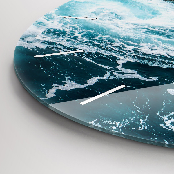 Ceas rotund de perete din sticlă Valuri spumoase învolburate