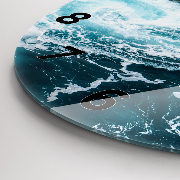 Ceas rotund de perete din sticlă Valuri spumoase învolburate